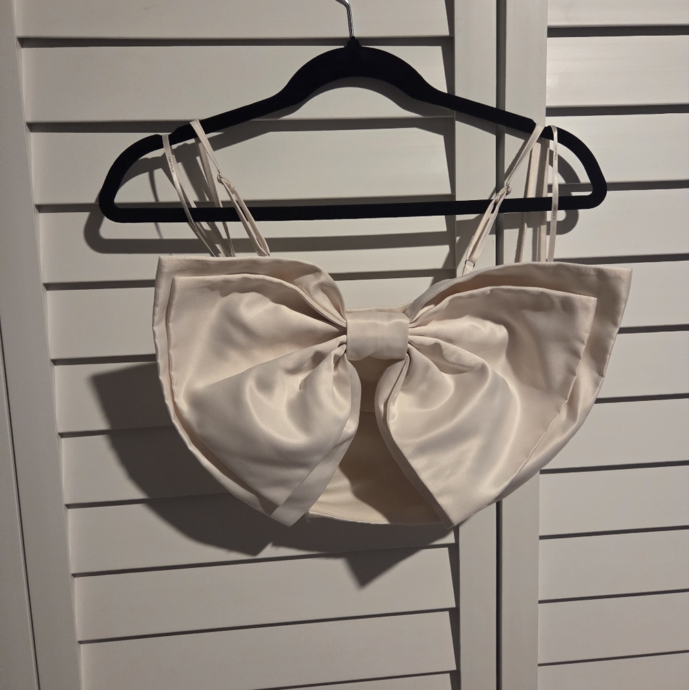 Elegant Cream Bow Crop Top